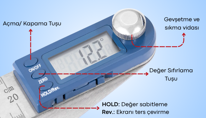 Dasqua 1022-0200 Açı Ölçerin Tuşlarının Anlamları